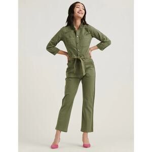 Lucky Brand Size 28 Surplus Jumpsuit Deep Lichen Green Belted Collared Trendy